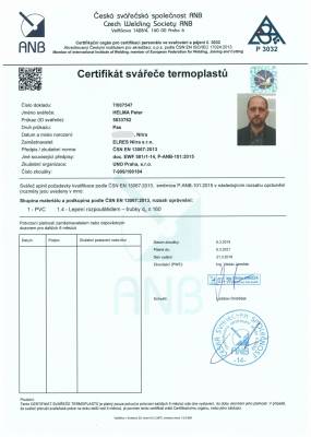 Certifikát: Zvárač termoplastov ČSS-ANB