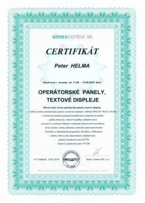 Certifikt Simex Control: Opertorsk panely