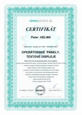 Certifikt Simex Control: Opertorsk panely